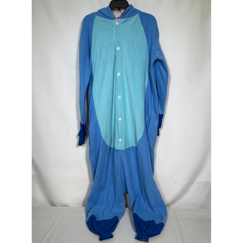 Disney Stitch Character Blue Fleece Kigurumi Hooded Costume Pajamas Adult LARGE